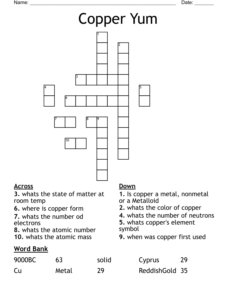Copper Yum Crossword