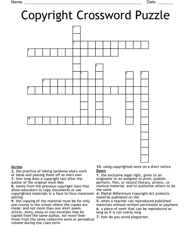Copyright Crossword Puzzle