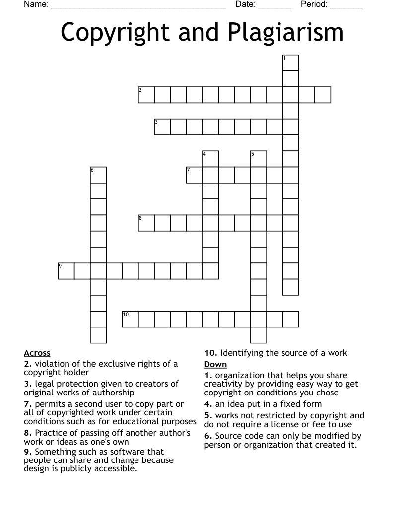 Copyright and Plagiarism Crossword