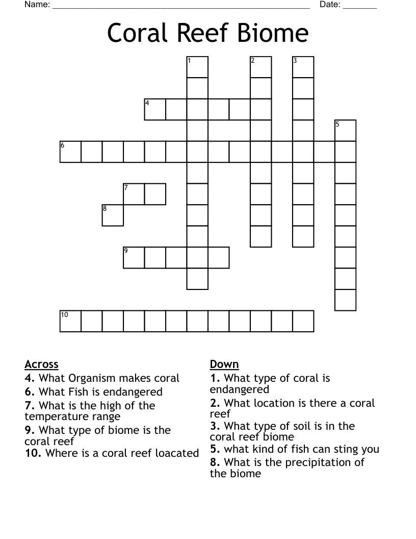 Coral Reef Biome Crossword