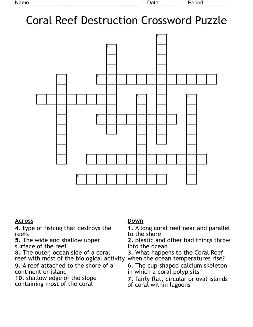 Coral Reef Destruction Crossword Puzzle