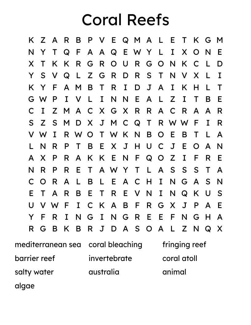 Coral Reefs Word Search