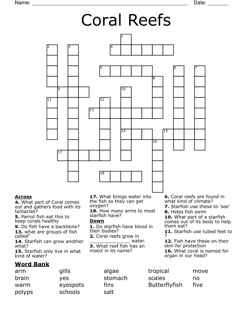 Coral Reefs Crossword