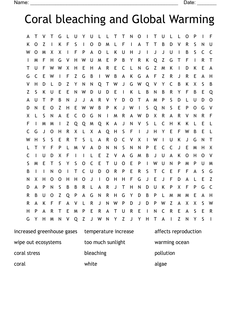 Coral bleaching and Global Warming Word Search