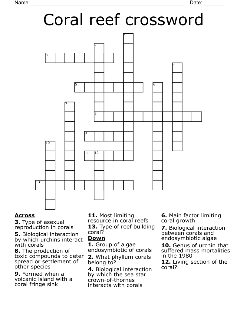 Coral reef crossword