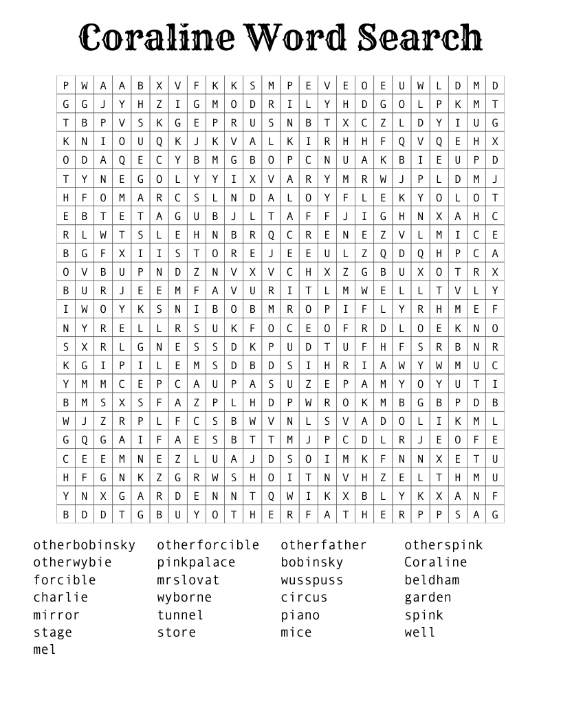 Coraline Word Search