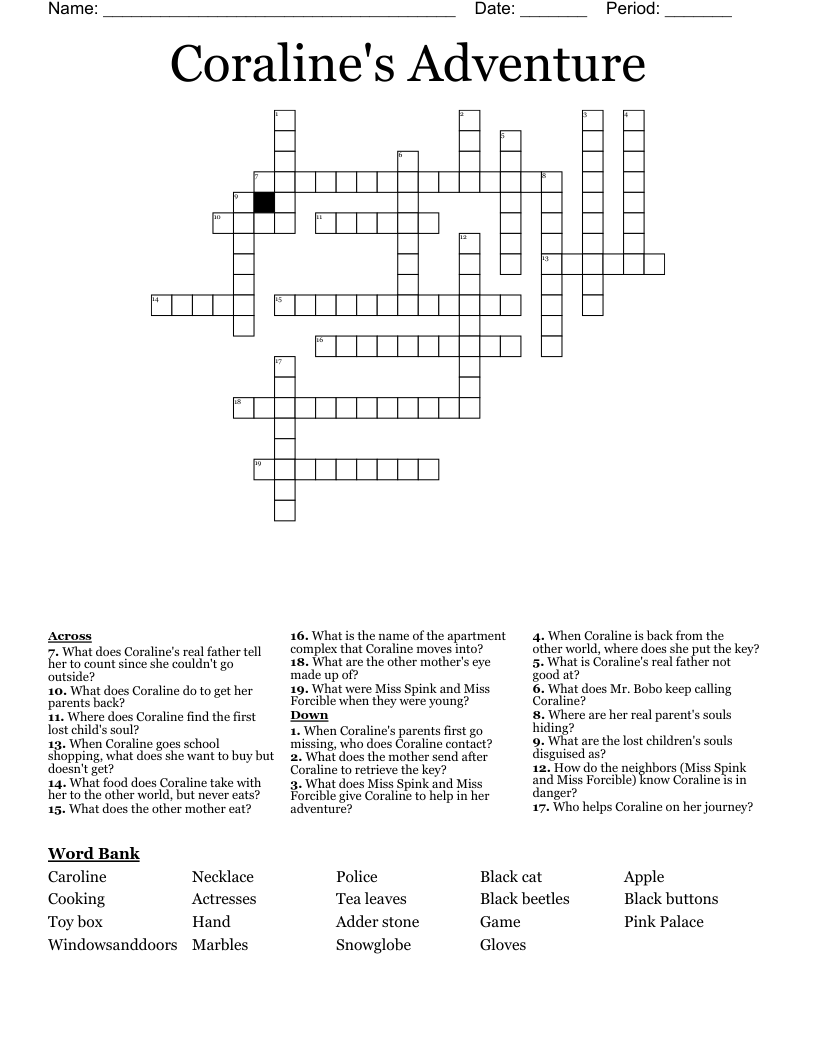 Coraline's Adventure Crossword