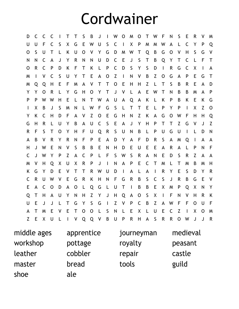 Cordwainer Word Search