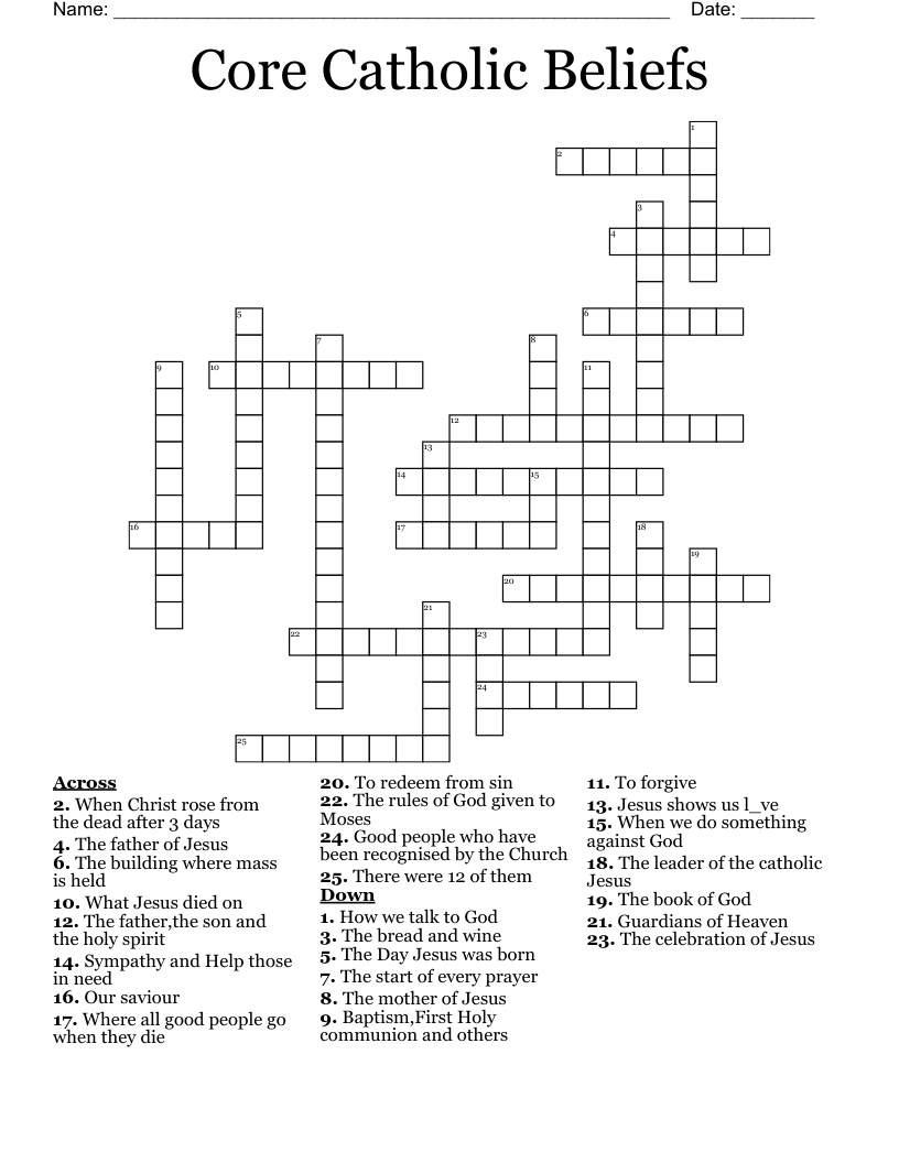 Core Catholic Beliefs Crossword