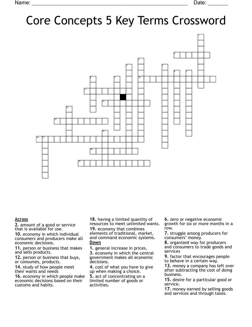 Core Concepts 5 Key Terms Crossword