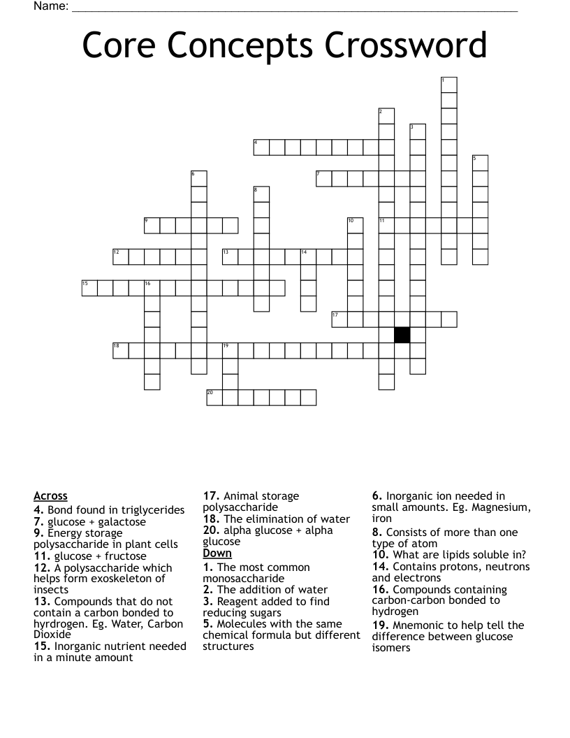 Core Concepts Crossword