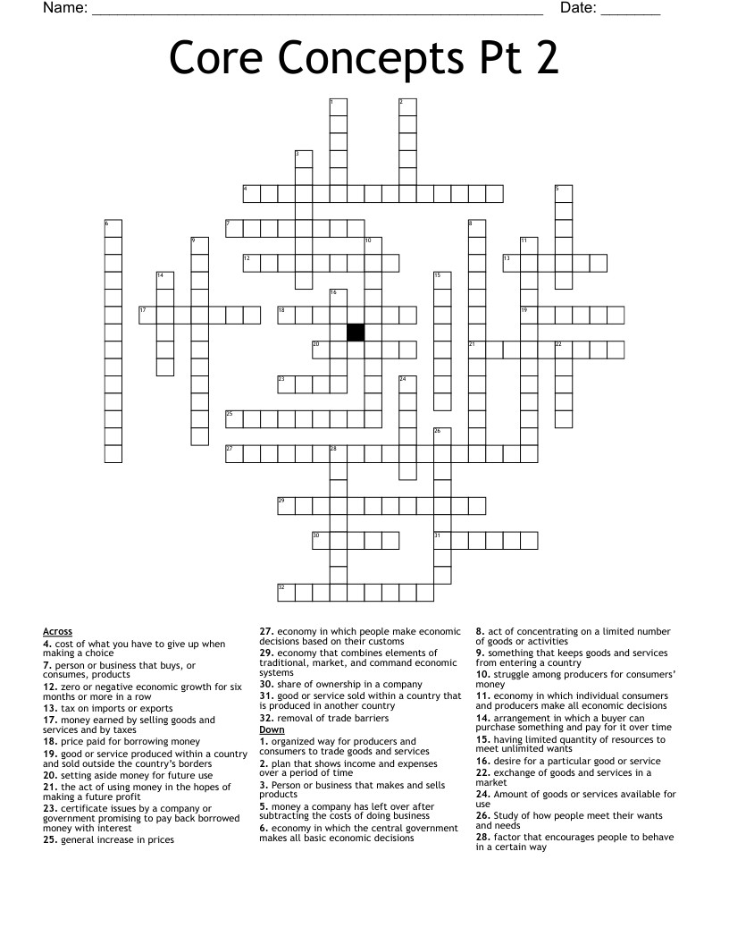 Core Concepts Pt 2 Crossword
