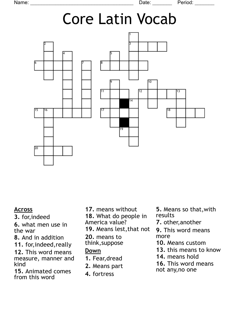 Core Latin Vocab Crossword