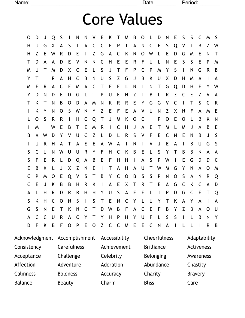 Core Values Word Search