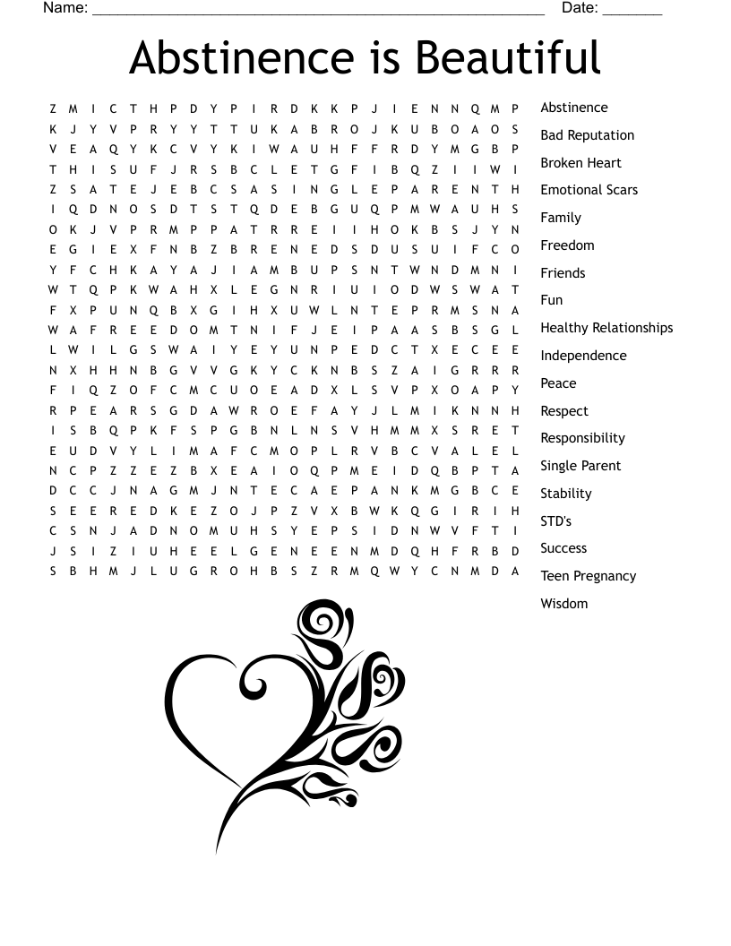 Abstinence is Beautiful Word Search