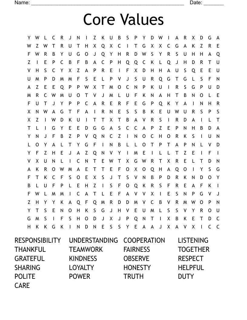 Core Values Word Search