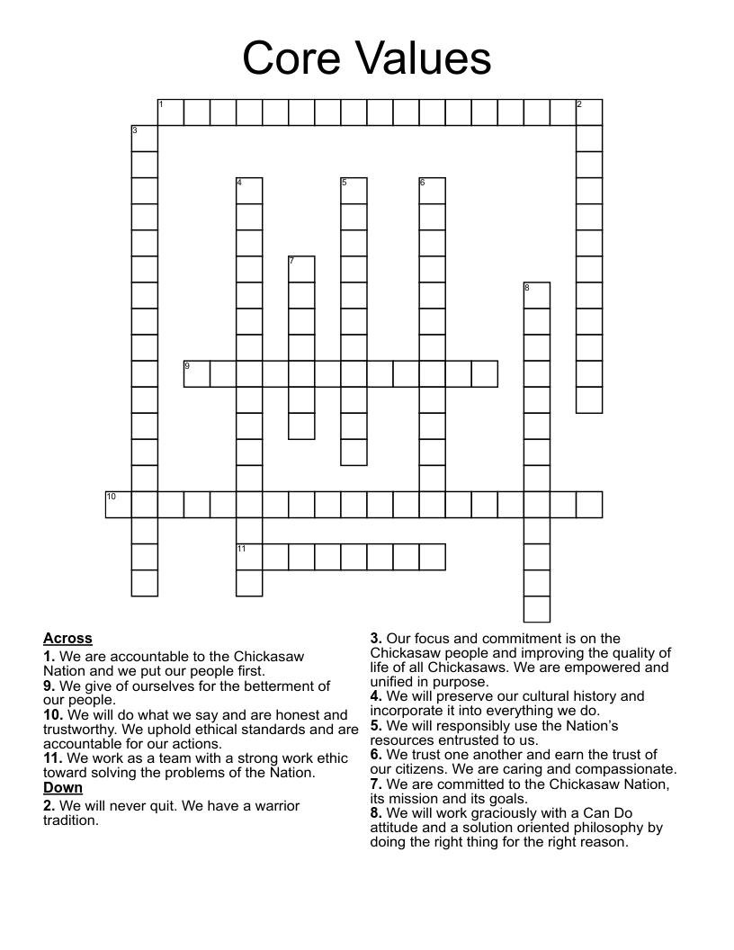 Core Values  Crossword