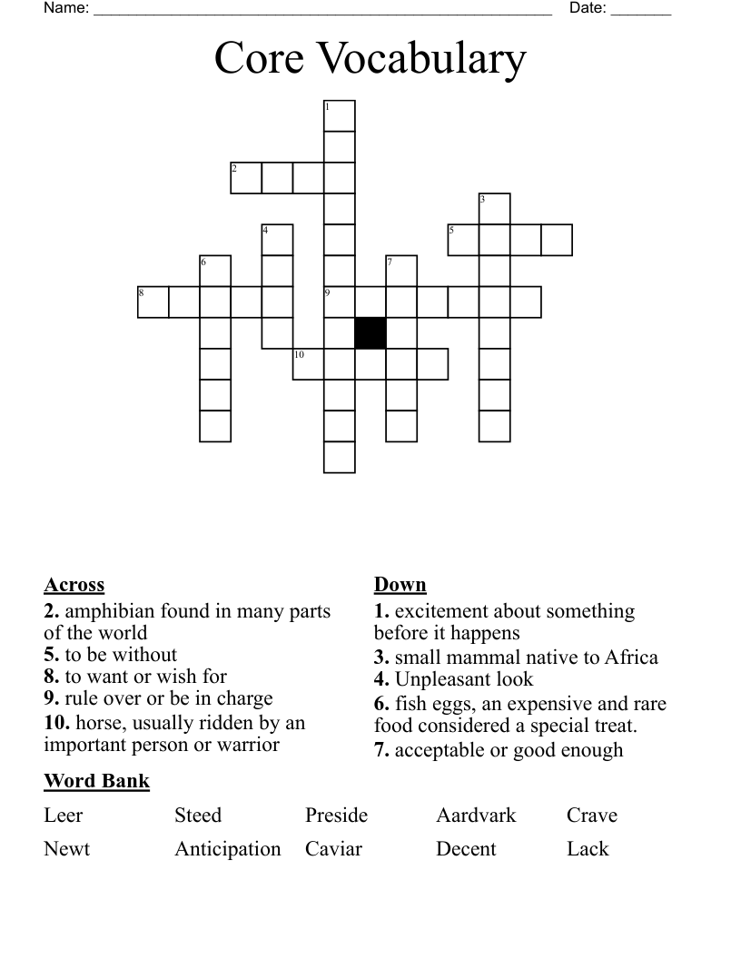 Core Vocabulary Crossword