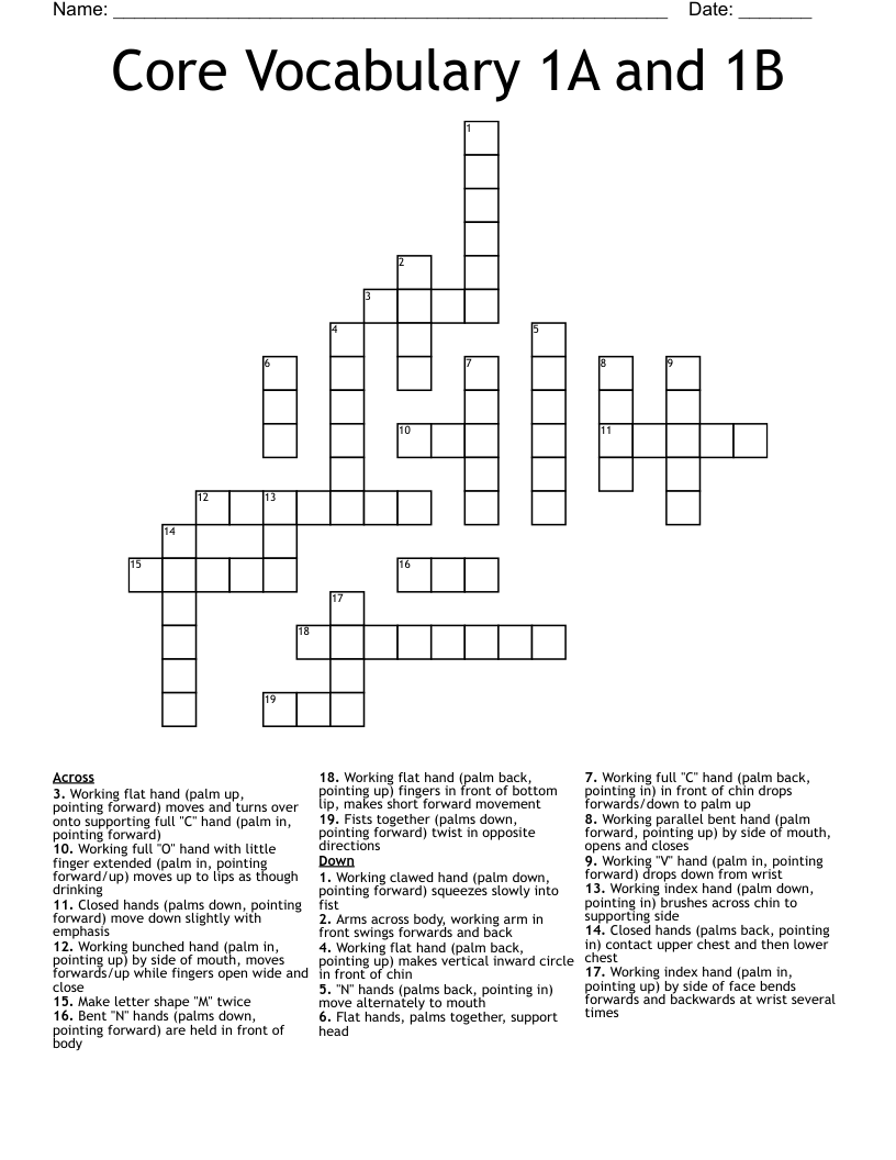 Core Vocabulary 1A and 1B Crossword