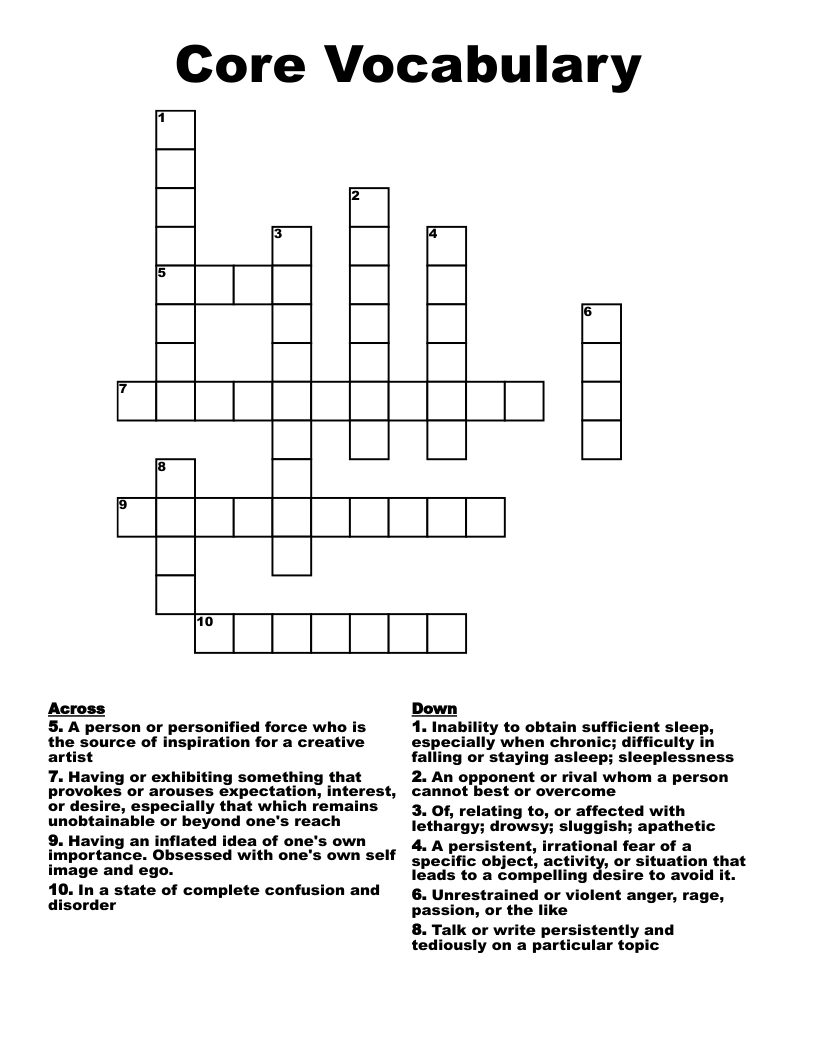 Core Vocabulary Crossword