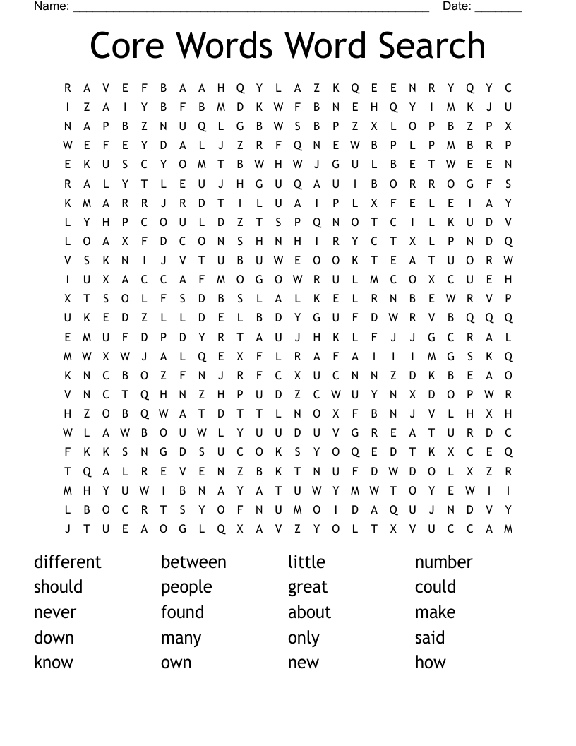 Core Words Word Search