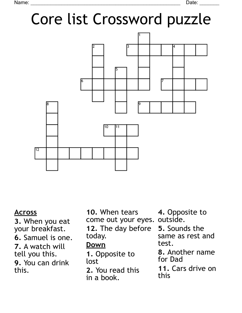 Core list Crossword puzzle