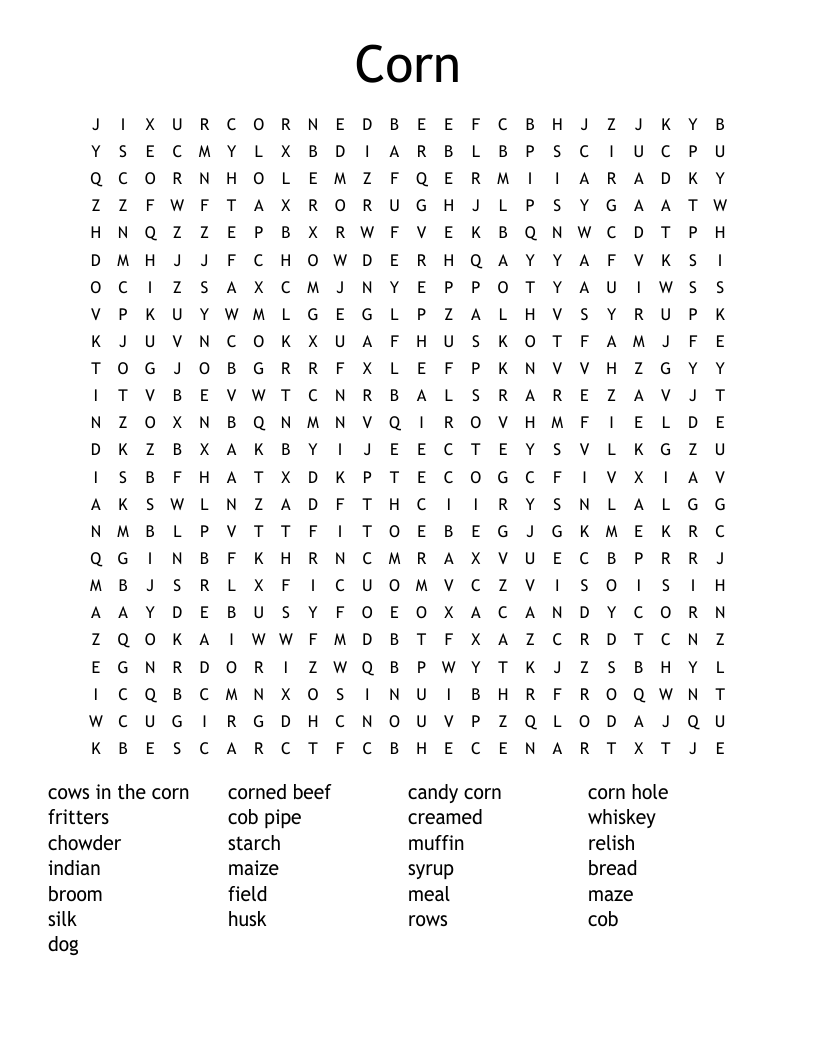 Corn Word Search