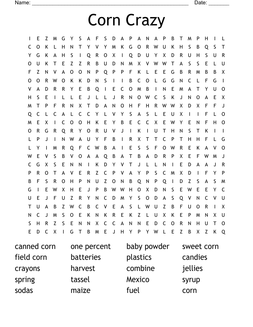Corn Crazy Word Search