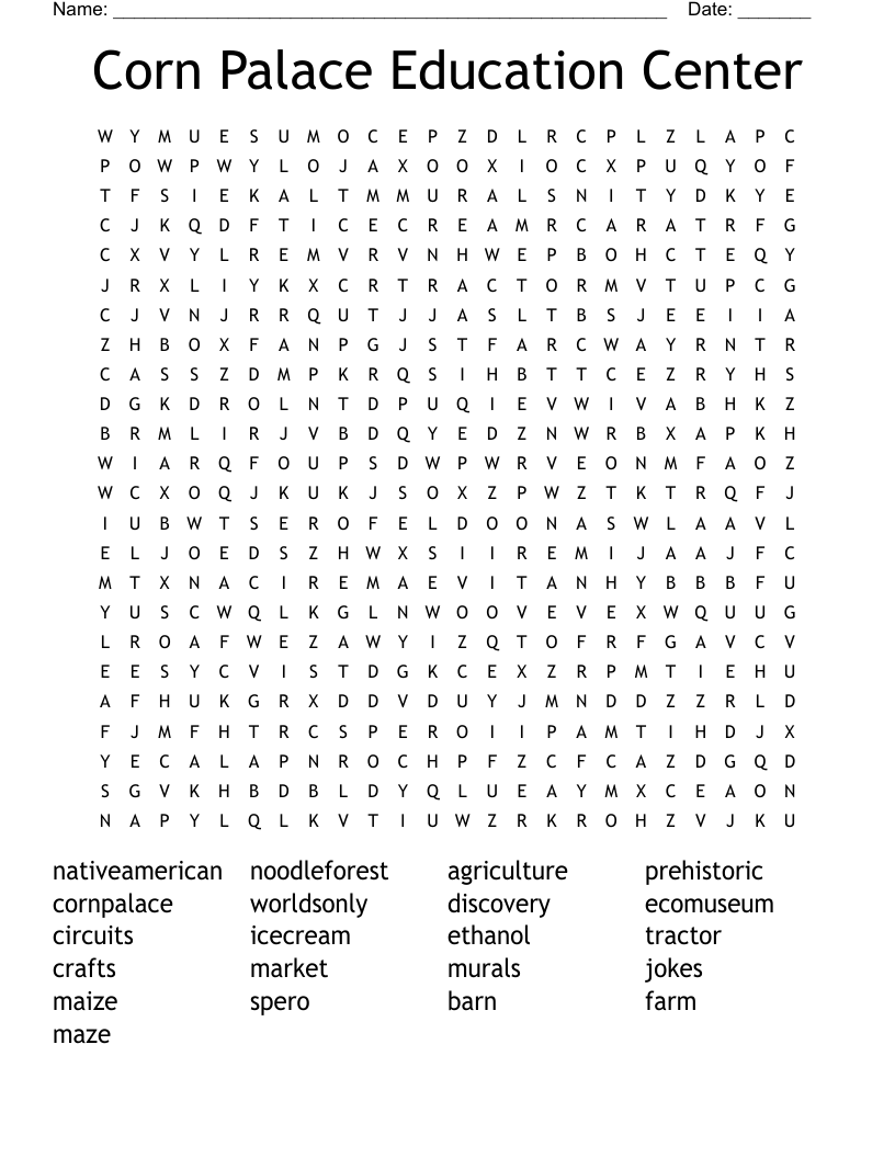 Corn Palace Education Center Word Search