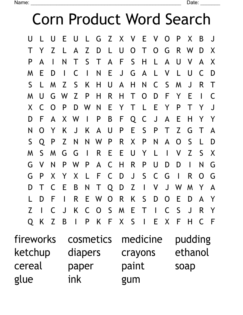 Corn Product Word Search