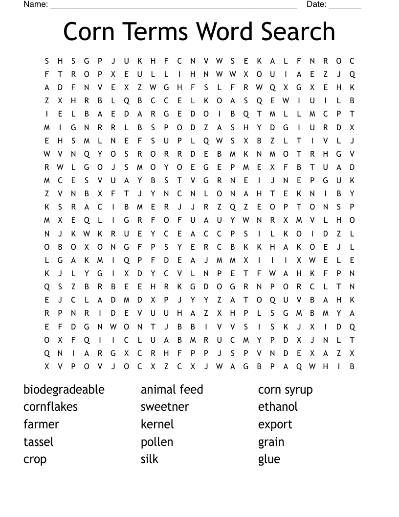 Corn Terms Word Search