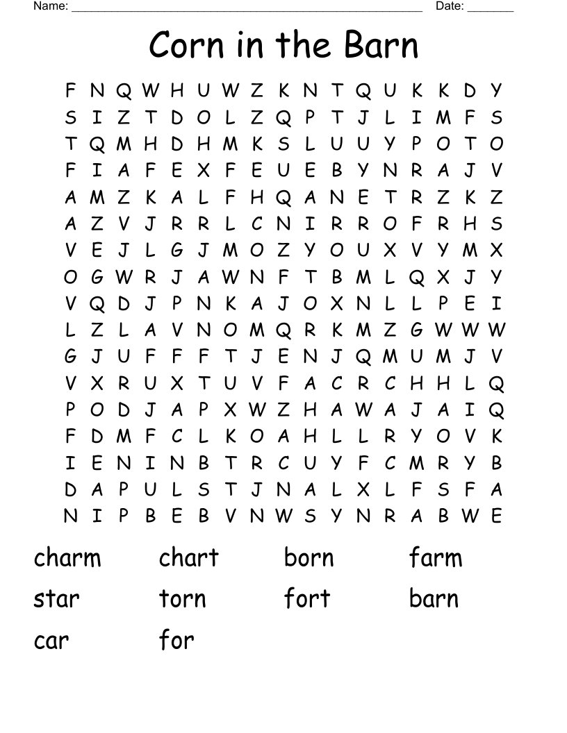 Corn in the Barn Word Search