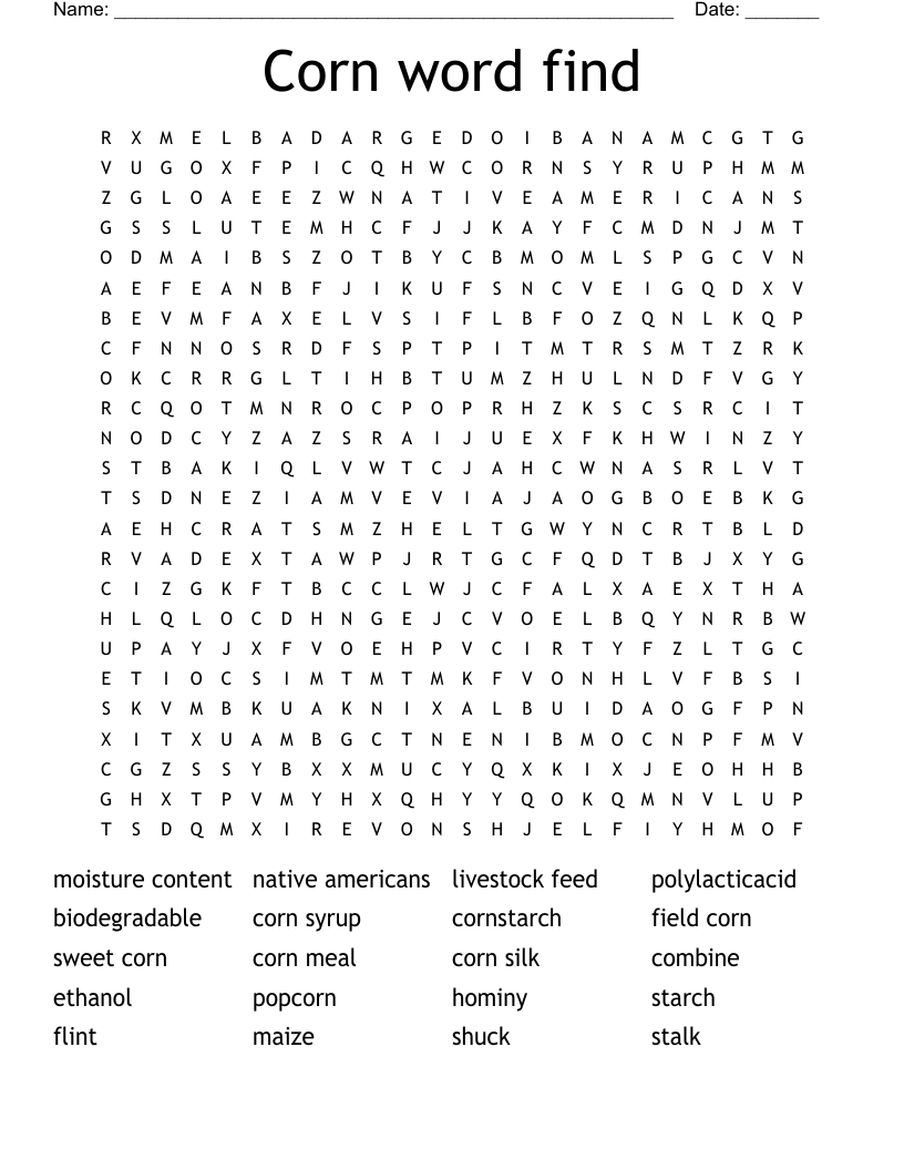 Corn word find Word Search