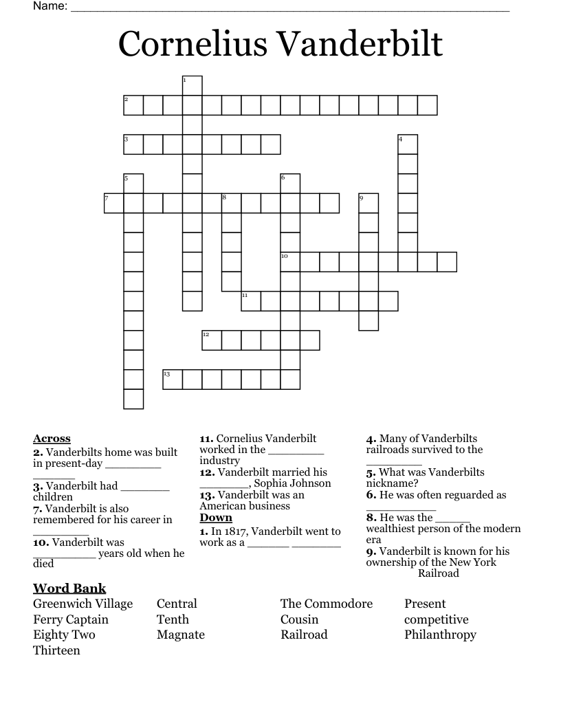 Cornelius Vanderbilt Crossword