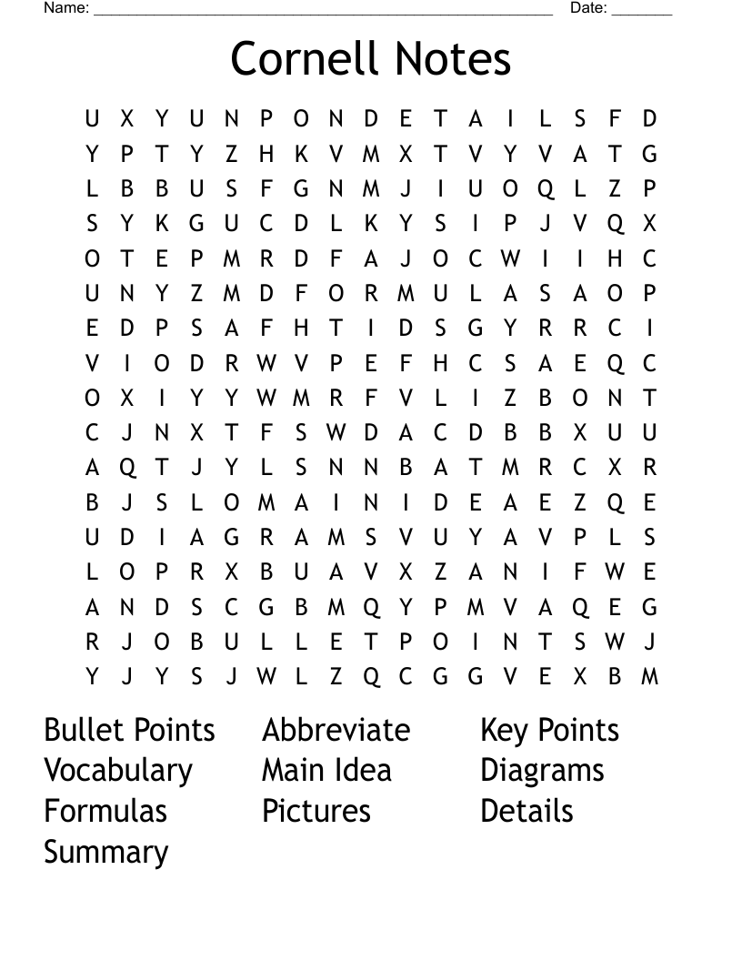 Cornell Notes  Word Search