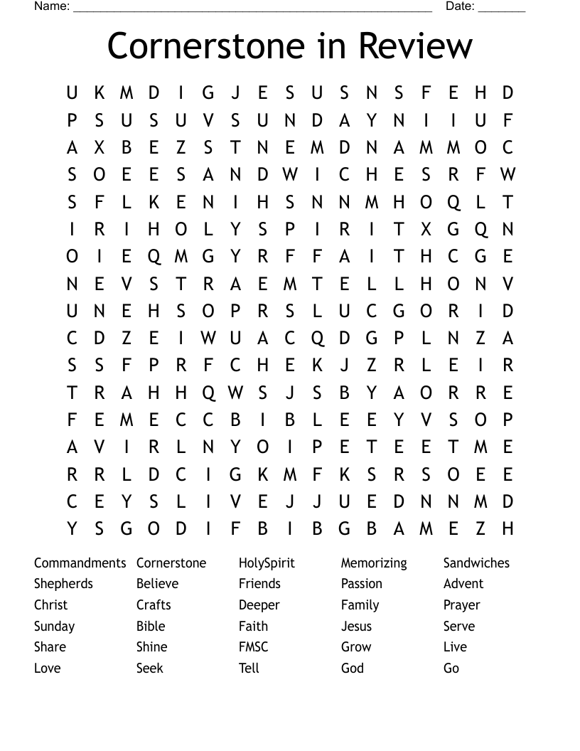 Cornerstone in Review Word Search