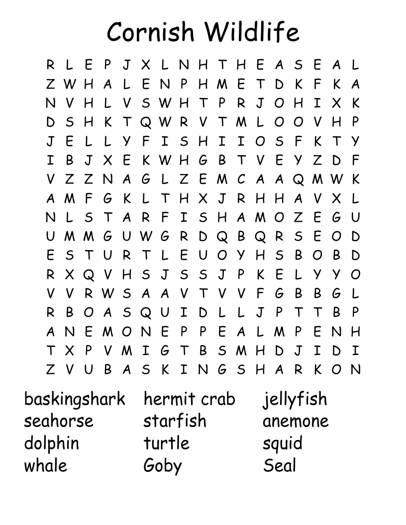 Cornish Wildlife Word Search