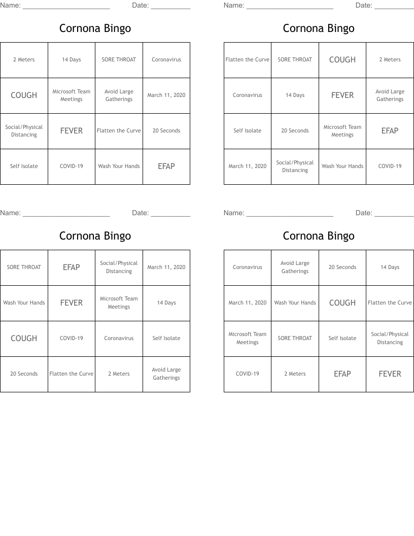 Cornona Bingo