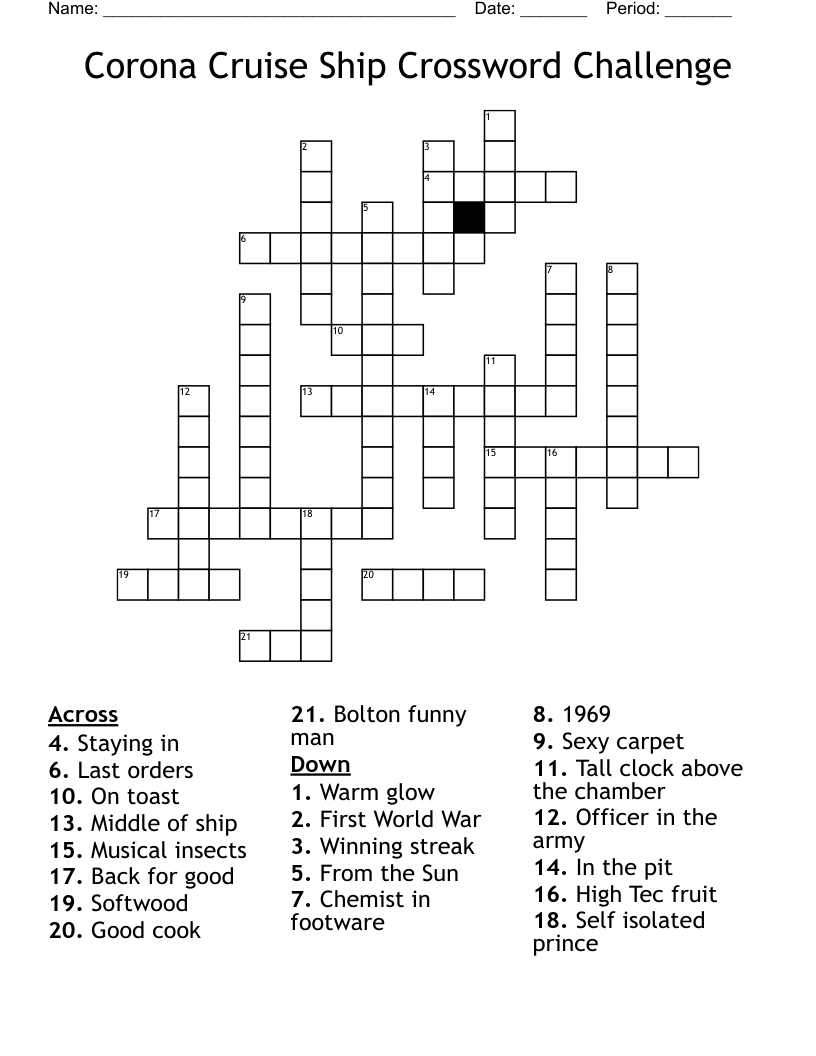 Corona Cruise Ship Crossword Challenge