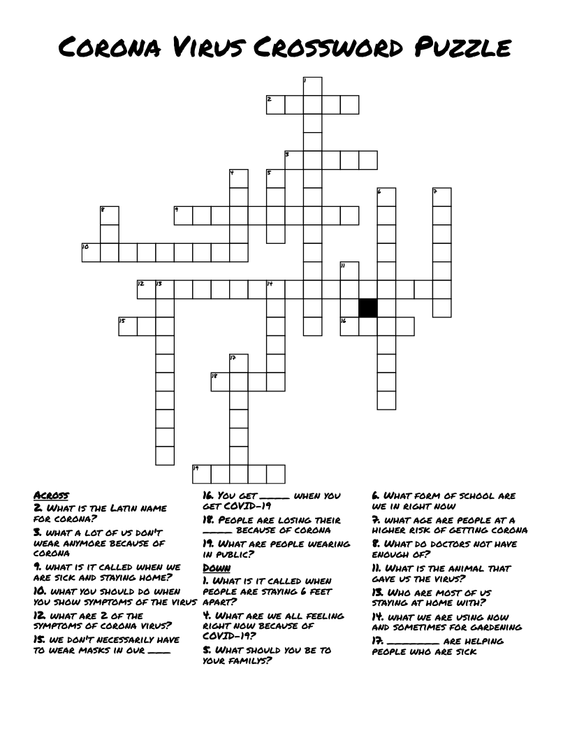 Corona Virus Crossword Puzzle
