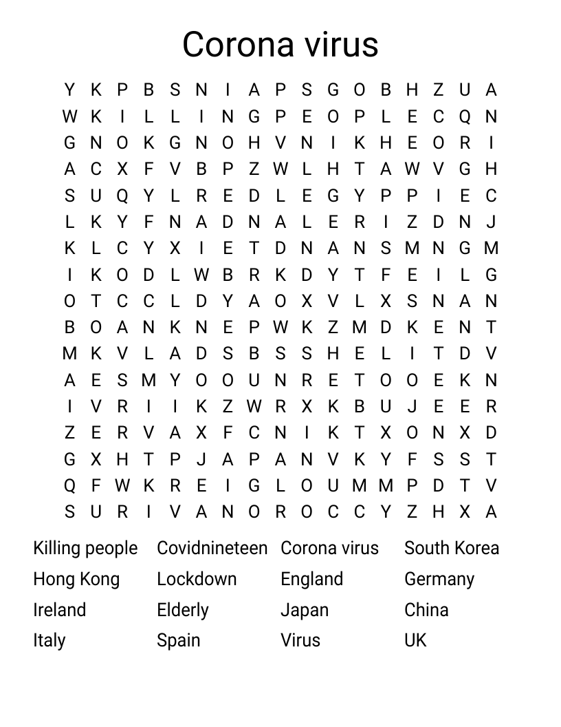 Corona virus Word Search