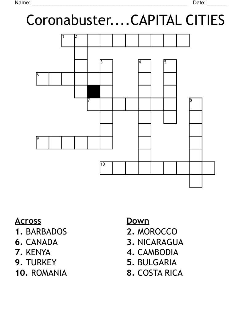Coronabuster....CAPITAL CITIES Crossword