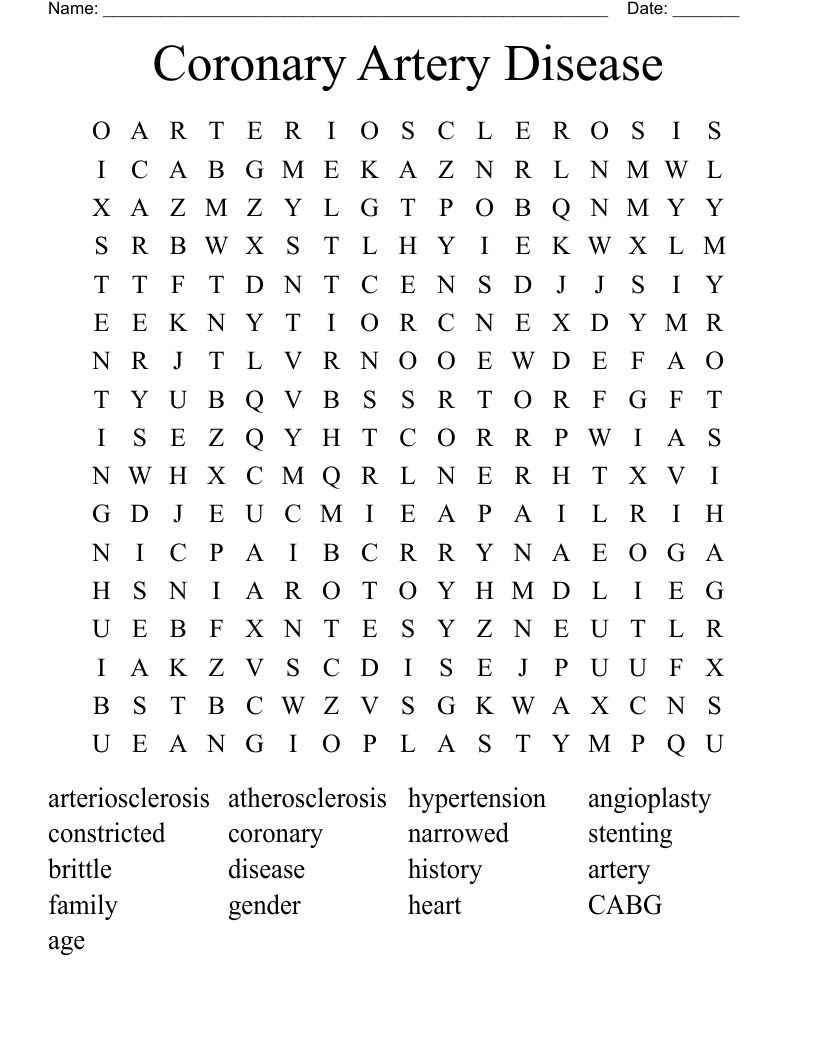 Coronary Artery Disease Word Search