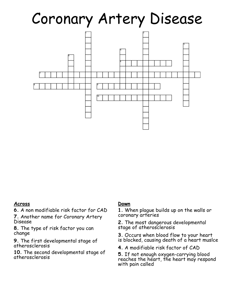 Coronary Artery Disease Crossword