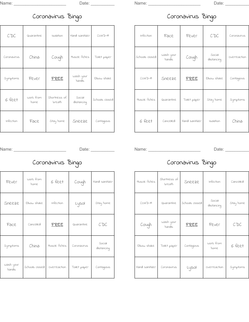 Coronavirus Bingo