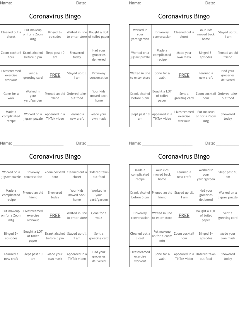 Coronavirus Bingo