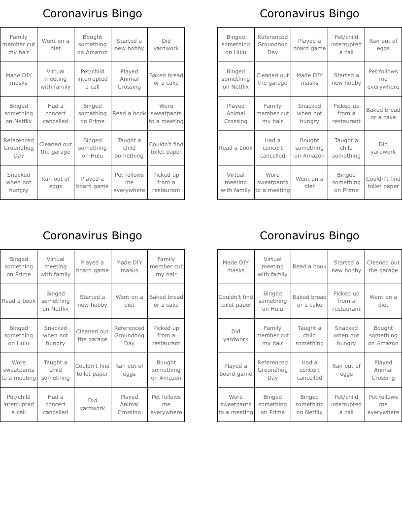 Coronavirus Bingo