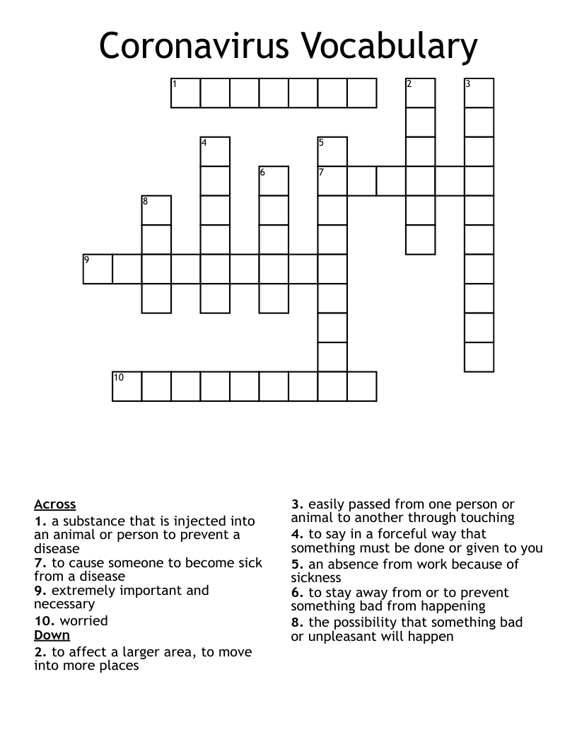 Coronavirus Vocabulary Crossword