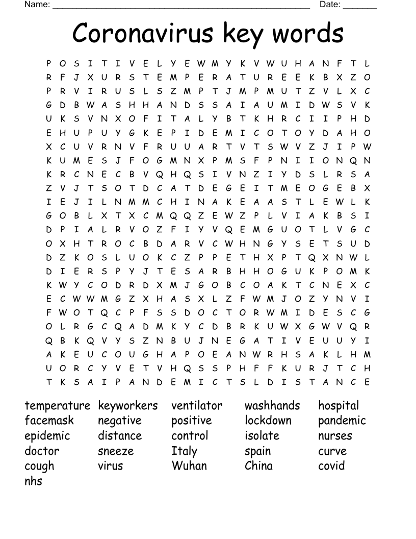 Coronavirus key words Word Search