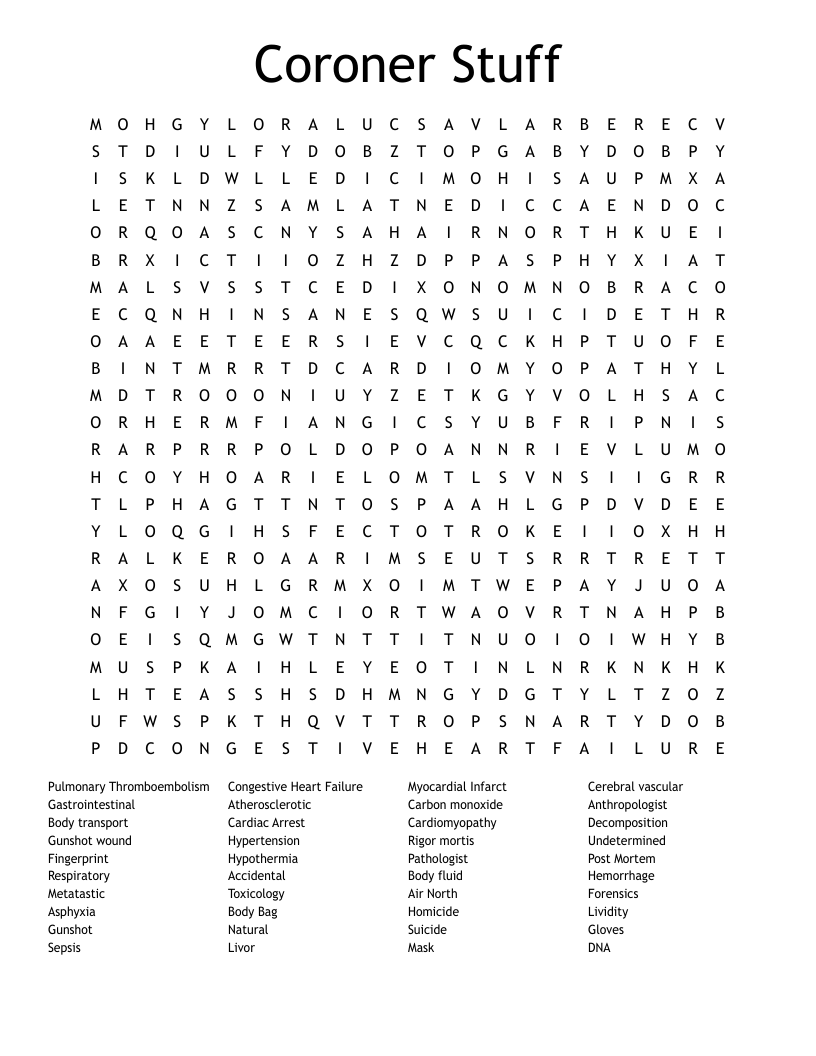 Coroner Stuff Word Search